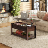 WLIVE Coffee Table, 39" Lift Top Coffee Table with Hidden Compartment, Storage Shelf and Lifting Top for Home Living Room, Office and Bedroom, Red-Brown WLIVE