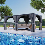 HOMPUS Louvered Pergola 10' x 20', Outdoor pergola with Aluminum Frame and Adjustable Rainproof Roof, Modern Louvre Shade for Garden & Patio, Curtains and Netting Included, Black HOMPUS