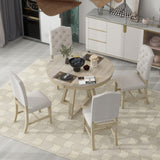 Merax 5 Piece Round Dining Table Set with Extendable Table and 4 Upholstered Chairs, Wood Kitchen Dining Table Chair Set for Dining Room, Living Room, Functional Furniture Retro Style (Natural) Merax