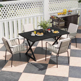 YITAHOME 5 Piece Patio Dining Set Outdoor Furniture Stackable All-Weather Comfortable Rope and Rattan Chairs Metal Frame with Faux Wood Tabletop for Courtyard Backyard Poolside Balcony, Black & Grey YITAHOME