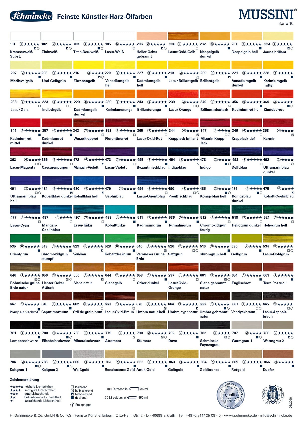 Schmincke - MUSSINI® Finest Resin Oil Colors Premium Wooden Box Oil Painting, 10 x 35 ml Set, 70 213 097, Walnut Tinted, White 150 ml Schmincke