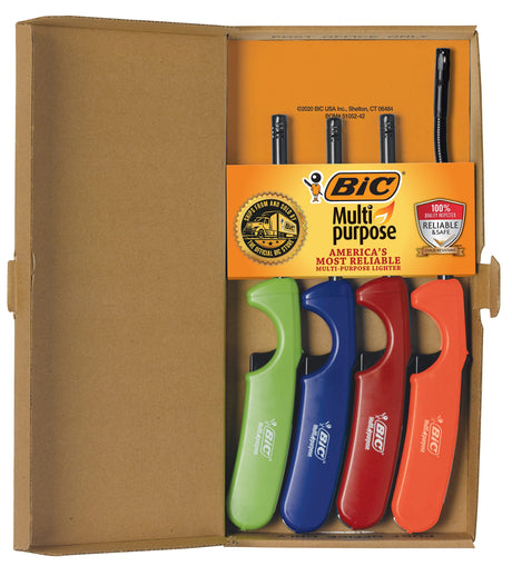 BIC Multi-Purpose Classic Edition Lighter & Flex Wand Lighter, Ideal Fireplace and Candle Lighters, Assorted Colors, 4 Pack (Colors May Vary) BIC