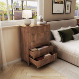 affeivul Mid Century Modern Dresser, 5 Drawer Dresser for Bedroom Wood, Farmhouse Wooden Storage Cabinet Side Table with Solid Wood Legs, Tall Skinny Nighstand for Closet, Living Room (Walnut) affeivul