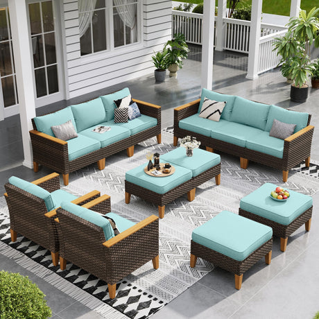 Sophia & William Patio Furniture Set 12 Piece Outdoor Wicker Furniture Sectional Sofa, Extra Large Patio Rattan Conversation Set with Ottoman for Backyard, Deck, Pool(Aqua Blue) Sophia & William