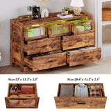 LIKIMIO 7 Drawer 47" Glass Dresser with LED and Power Strip, Wood Dressers & Chests of Drawers for Bedroom Living Room, Rustic Brown LIKIMIO