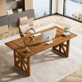 Tribesigns 62.4" Large Executive Desk, Farmhouse Computer Office Desk with Double Robust Pedestal, Rustic Wooden Study Writing Table Workstation for Home Office, Brown Tribesigns