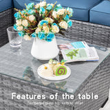 Shintenchi 3 Pieces Patio Furniture Set,All-Weather Rattan Patio Conversation Set,Outdoor Sectional Silver Wicker Patio Couch with Washable Cushions and Glass Coffee Table(Navy Blue) Shintenchi