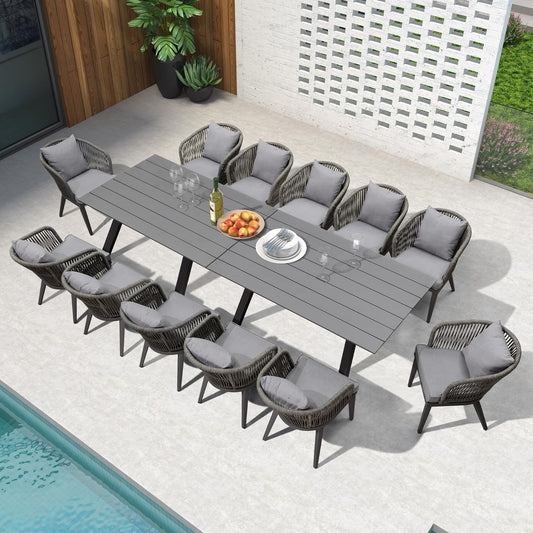 PURPLE LEAF 14 Pieces Patio Dining Sets All-Weather Wicker Outdoor Patio Furniture with Table All Aluminum Frame for Lawn Garden Backyard Deck Outdoor Dining Sets with Cushions and Pillows, G - WoodArtSupply