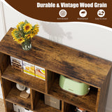 Vongrasig 7 Cube Bookshelf, 3 Tier Mid-Century Modern Bookcase with Legs, Wooden Bookshelf Storage Organizer Display Bookcase for Bedroom, Living Room, Office, Rustic Brown Vongrasig