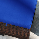 Outsunny 2 Pieces Outdoor Patio Ottomans, All Weather Wicker Outdoor Footstools with Removable Cushions, 3-in-1 PE Rattan Ottoman Seat, Footrest and Side Table for Backyard, Poolside, Dark Blue Outsunny