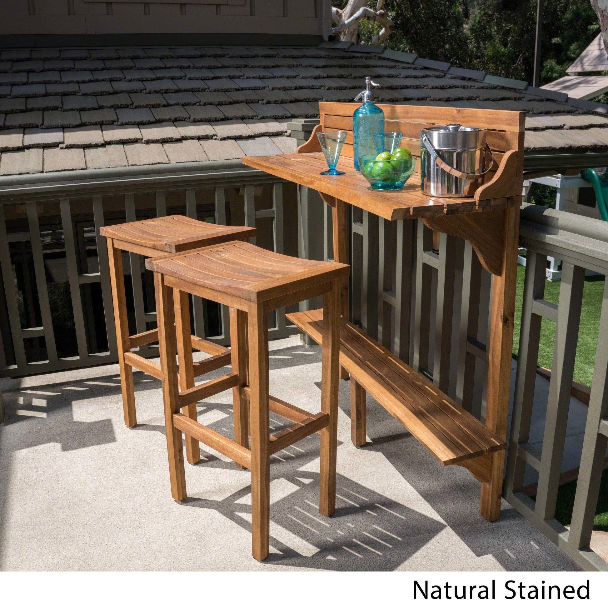 Christopher Knight Home Caribbean Outdoor Acacia Wood Balcony Bar Set, 3-Pcs Set, Natural Stained Light Brown - WoodArtSupply