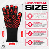 Pro-Series EN 407 Certified BBQ Gloves - Extreme Heat Resistant Grill Gloves (1472℉/800℃), Heatproof/Fireproof Protection Oven Mitts for Grilling, Cooking, Baking, Camping, and Welding - 1 Pair Casacrafty
