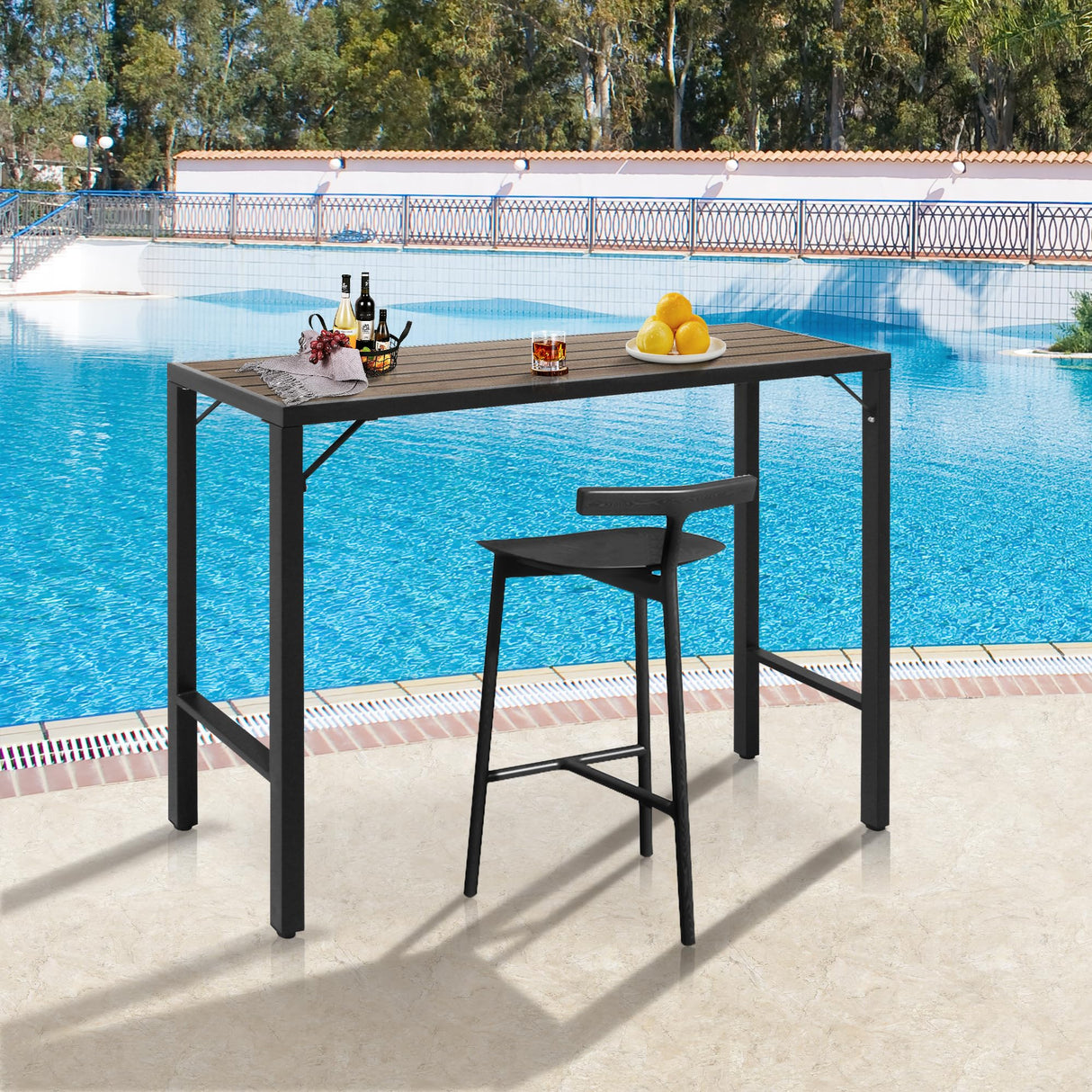Raysfung Outdoor Bar Table, 55” Patio Bar Height Table, Bar Counter Pub Dining Table with Waterproof Top for Balcony, Garden, Yard, Poolside (Brown) Raysfung