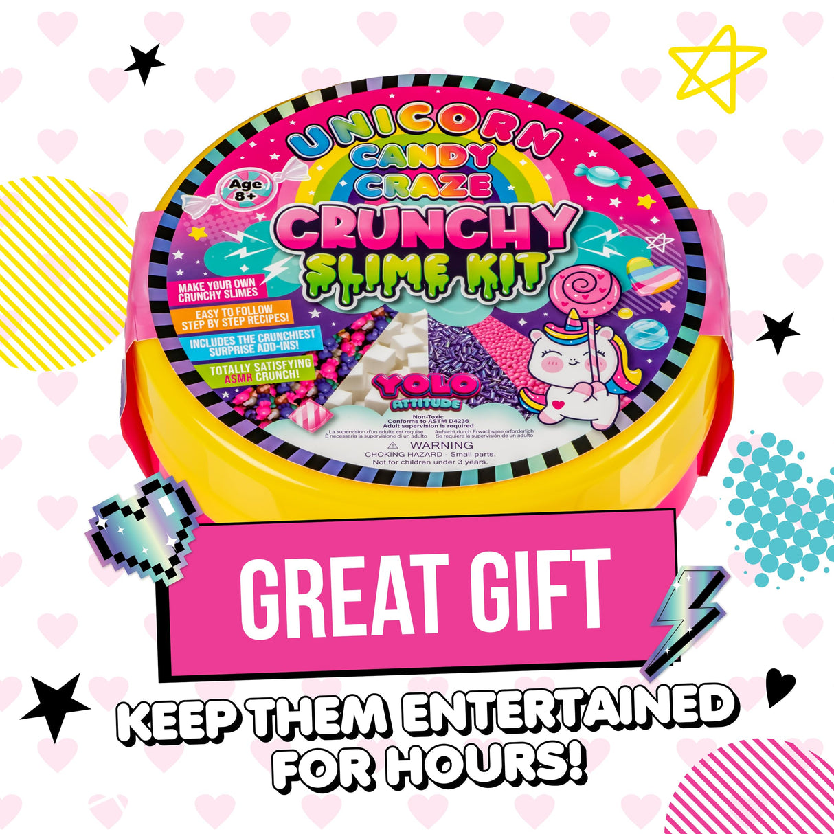 YOLO Unicorn Candy Craze Slime Kit - DIY Slime Making Set for Girls 8-12 with 40+ Magical Add-ins, Glitter & Cloud Slime Supplies YOLO Attitude