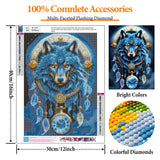 Wolf Diamond Painting Kits for Adults Beginners, Dream Catcher Diamond Art Kits for Adults, Wolf DIY 5D Round Diamond Dots Gem Art for Beginners, Perfect for Gifts Home Wall Decor 12x16 inch Offito