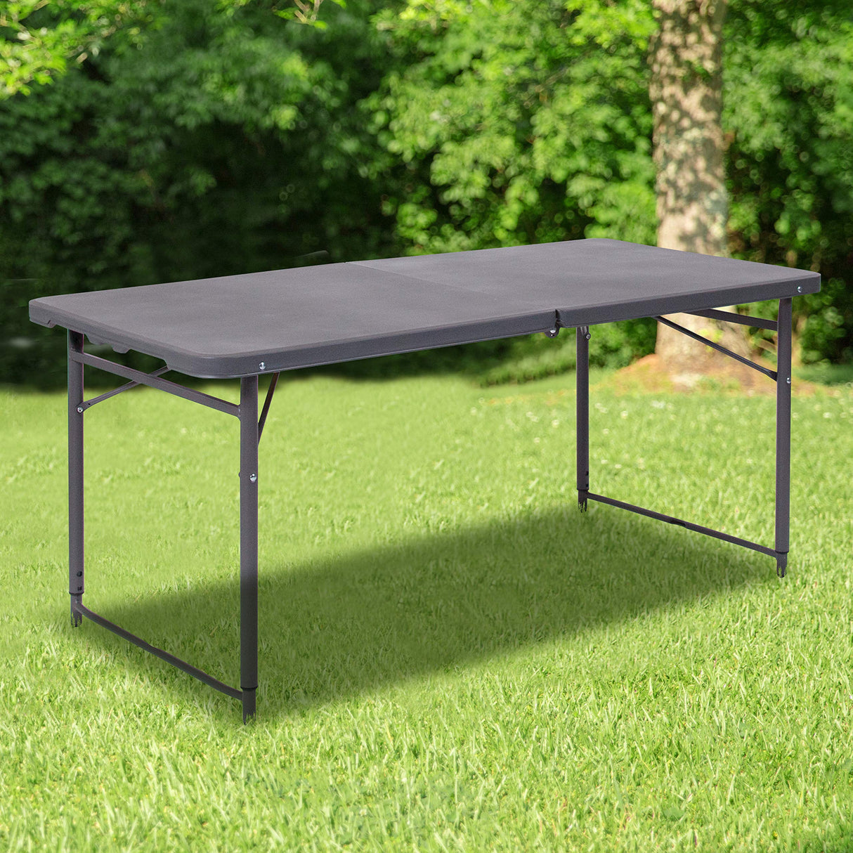Flash Furniture Mills 4-Foot Height Adjustable Bi-Fold Dark Gray Plastic Folding Table with Carrying Handle Flash Furniture