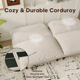 DreamDashio Futon Sofa Bed, 4 in 1 Multi-Functional Futon Couch with Adjustable Backrest, 75 inch Convertible Sleeper Sofa Bed and Recliner Lounge, Corduroy Loveseat for Living Room, Apartment, Beige DreamDashio