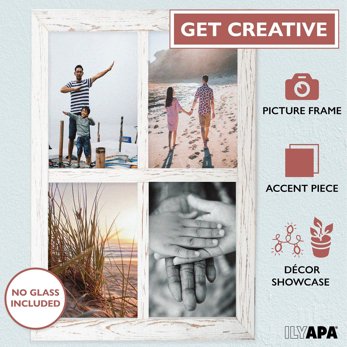 Ilyapa Window Frame Wall Decor 2 Pack - Large 18x22 Inch Rustic White Wood Window Pane Country Farmhouse Decorations Ilyapa