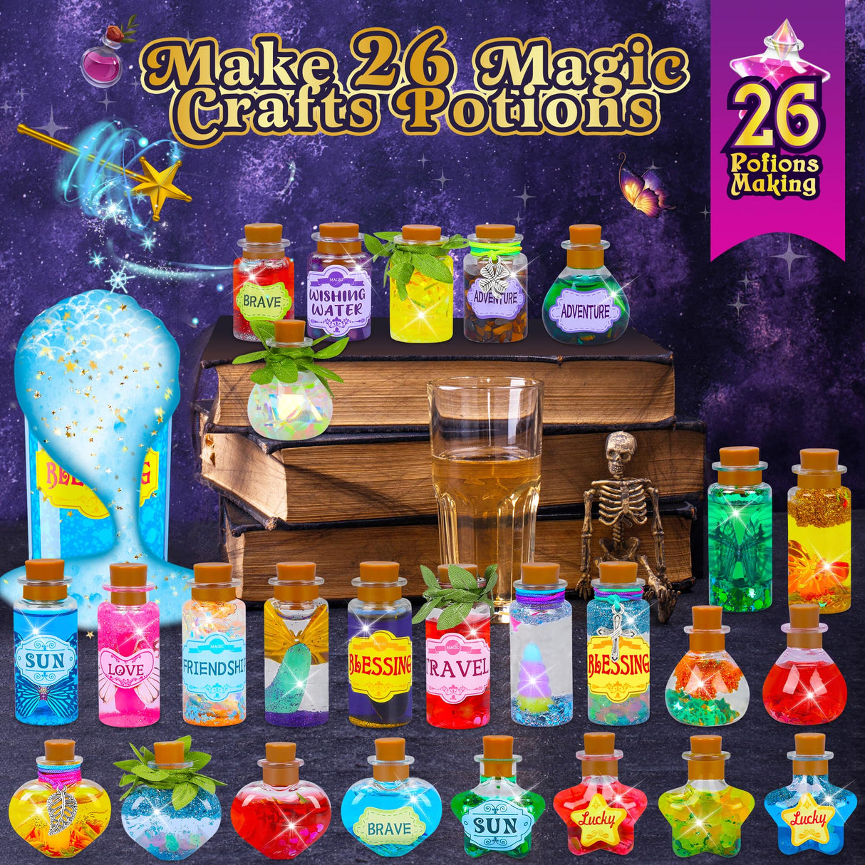 CARTELL Fairy Magic Potions Kit for Kids, Upgraded 26 DIY Mixed Magic Wizard Potion Bottles, Mystery Potions Craft Kit, Christmas Decorations Birthday Gifts for Age 6 7 8 9 10+ Year Old Girls Boys CARTELL