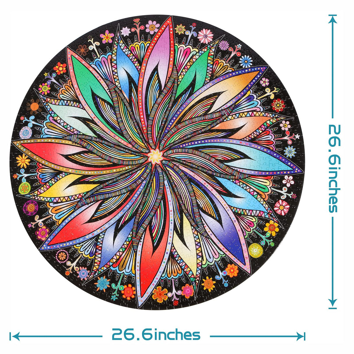 Bgraamiens Puzzle-Blooming Flowers-1000 Pieces Creative Geometric Round Blue Board Colorful Mandala Jigsaw Puzzle Bgraamiens