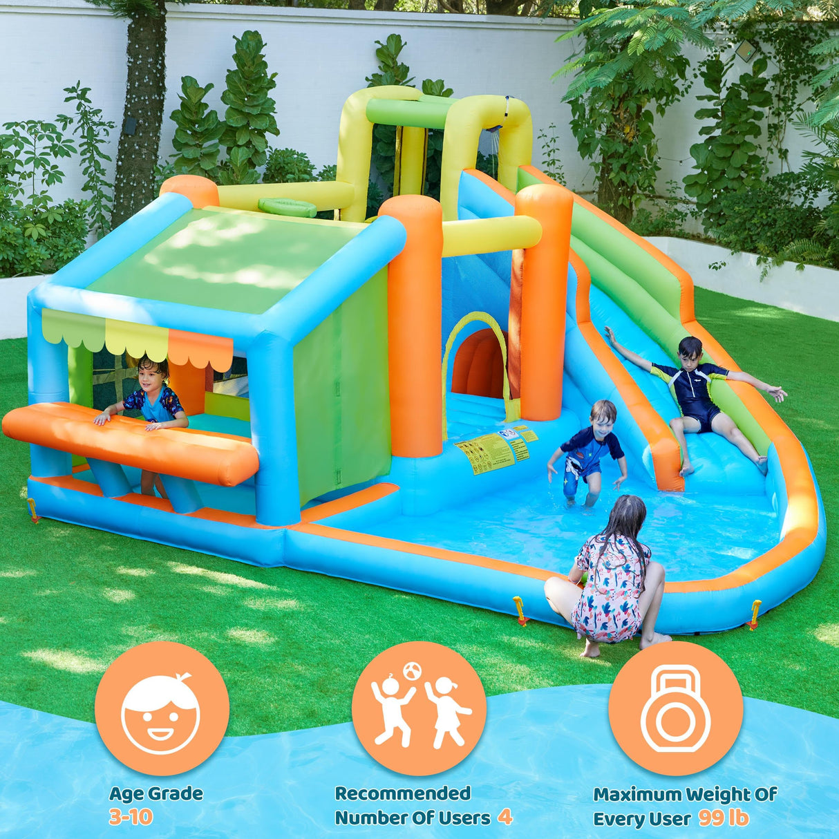 Yaheetech Inflatable Bounce House, Water Bouncer Castle for Kids Aged 3-10 W/Splash Pool, Toy Market Stand, Bouncer Area, Slide, Climbing Wall, Storage Bag, 520W Blower for Outdoor Backyard Yaheetech