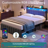 Full Bed Frame with Storage, Upholstered Bed Frame with LED Lights Headboard and 2 Drawers, Full Size Bed Frame with Charging Station, Noise-Free, No Box Spring Needed, Easy Assembly, Grey stasado