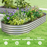 Outsunny 2PCS Galvanized Raised Garden Bed, 7' x 3' x 1' Raised Beds for Gardening with Plant Support Stakes, Rubber Strap Edging and Gloves, Metal Planter Box for Vegetables, Flowers, Silver Outsunny