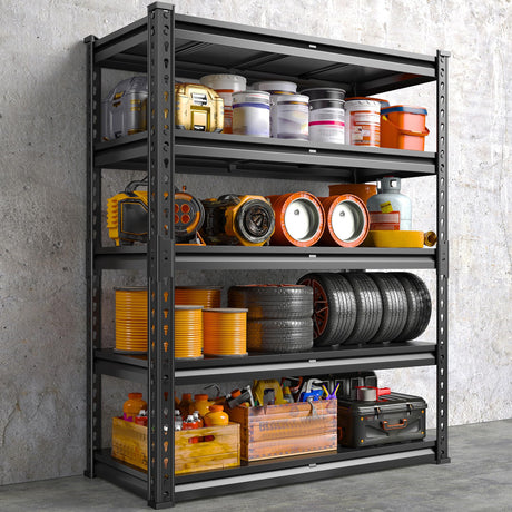 REIBII 72" H Garage Shelving 5-Tier Heavy Duty Storage Shelves 2000LBS Metal Storage Utility Rack for Commercial Warehouse Pantry Kitchen,Black,72" Hx 40" Wx18 D REIBII
