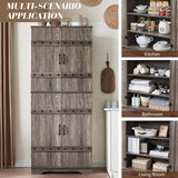 VanAcc 72" Tall Farmhouse Kitchen Pantry Cabinet with Door Organizer & Adjustable Shelves, Wooden Storage Cupboard with Drawer and Barn Doors for Kitchen, Dining Room, Living Room, Grey Oak VanAcc