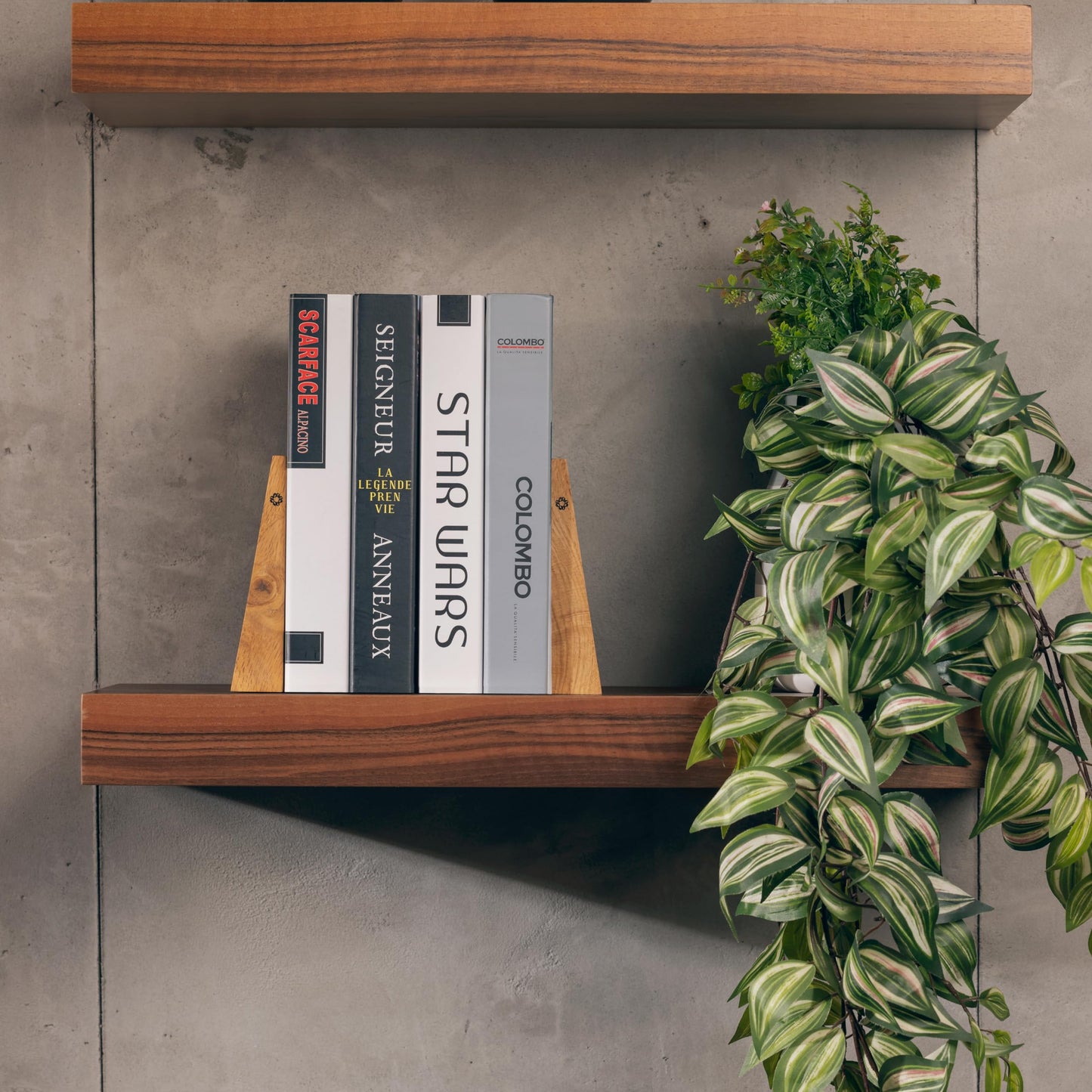 TILISMA Book Ends for Shelves - Handmade Wooden Bookends with Metal Base, Oak Tree - Sturdy Book Holders for Heavy Books - Fancy Modern Decorative Book Accessories to Hold Books on Bookshelf