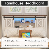 Vabches Farmhouse Queen Bed Frame with Storage, LED Lights & Charging Station Vabches