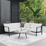Linon Greyton Black Aluminum Frame Outdoor Sectional with White Removable Cushions Linon