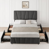 GarveeHome Full Size Bed Frame with Adjustable Headboard and 4 Storage Drawers, Velvet Upholstered Tufted Full Platform Bed Frames with Wooden Slats Support, Full Bedframe No Box Spring Needed, Grey GarveeHome