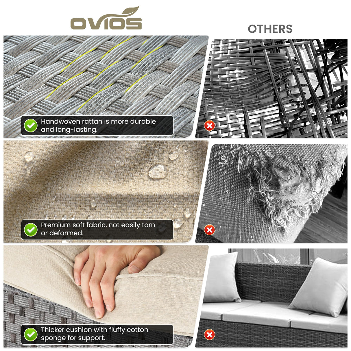 ovios 15 Pieces Patio Furniture Set, Outdoor Wicker Sectional Sofa with Swivel Chairs Coffee Table, Modern Modular Deep Seat Rattan Couch Conversation Sets, Beige ovios