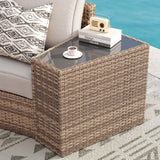 PaPaJet 11-Piece Patio Furniture Set, Half-Moon Outdoor Wicker Sectional Sofa with Large Storage Wedge Table, All-Weather Wicker Conversation Set for Backyard, Garden, or Deck, Beige PaPaJet