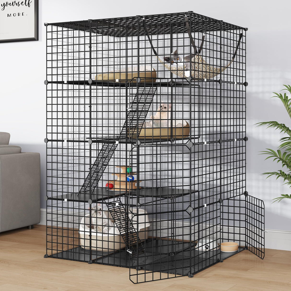 DWVO 4 Tier Large Cat Cage Indoor Enclosure, Kennels DIY Cat Playpen Catio Kitten Cage with Large Hammock for 1-3 Cats DWVO