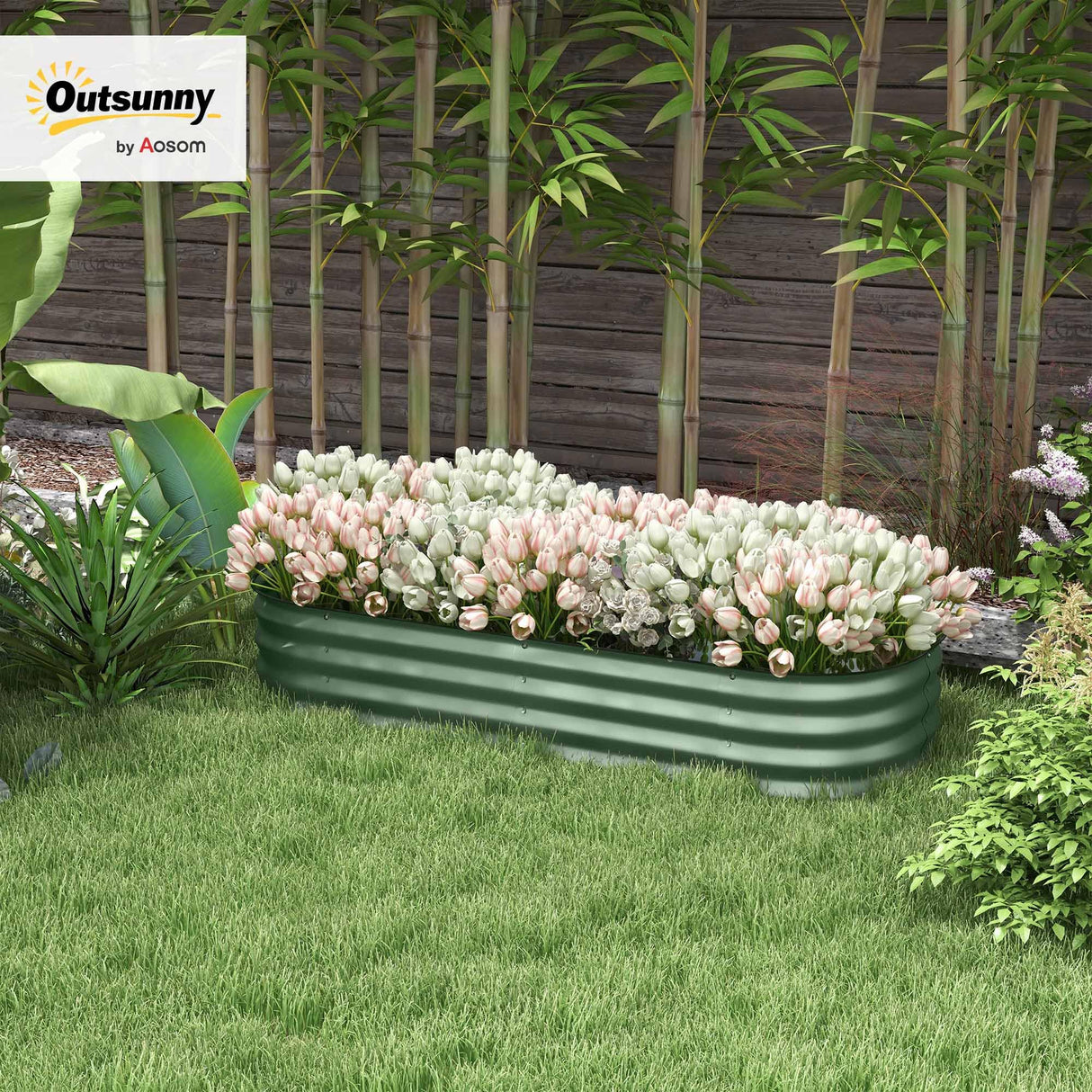 Outsunny 5' x 2' x 1' Galvanized Raised Garden Bed Kit, Outdoor Metal Elevated Planter Box with Safety Edging, Easy DIY Stock Tank for Growing Flowers, Herbs & Vegetables, Green Outsunny