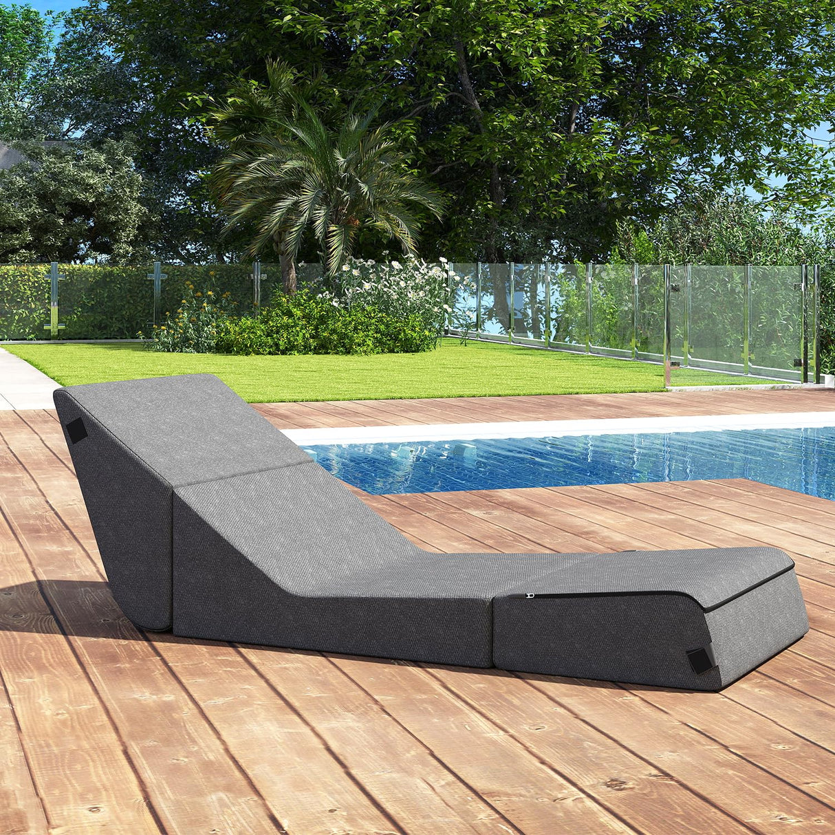 jela Outdoor Chaise Lounge, Waterproof Folding Sofa Bed Lounge Chair, UV Resistant Folding Lounge Chair with Machine Washable Cover, Soft Foam Patio Sofa Chairs Pool Lounge Chaise Chairs (Darkgrey) jela