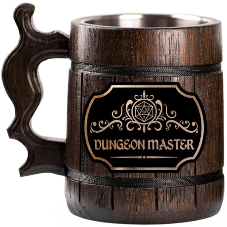 Dungeon Master Beer Mug, DnD Gifts, 22 oz, Dungeons and Dragons Wooden Beer Stein, Personalized DM Tankard, Beer Mugs with Handles, Gift for Men, Gift for Him WildMugs