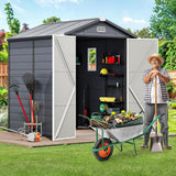 YITAHOME 6x6FT Resin Storage Unit sans Flooring, All-Weather Plastic Shed with Window, Vents and Secured Doors, Outdoor Plastic Tool Cabin for Poolside, Lawn, Backyard, Patio, Dark Gray YITAHOME