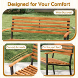 Giantex Outdoor Bench, Acacia Wood Patio Loveseat with Slatted Backrest & Seat, Armrests, Heavy Duty Metal Frame, 800 lbs Capacity, 2-Person Garden Bench for Lawn, Porch, Yard and Park Giantex