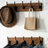 SKOLOO Rustic Wall Mounted Coat Rack with 16 Inch Mounting Hole Distance, Pine Solid Wood Coat Hook Hanger - 5 Hooks for Hanging Clothes Robes Towels Coats SKOLOO