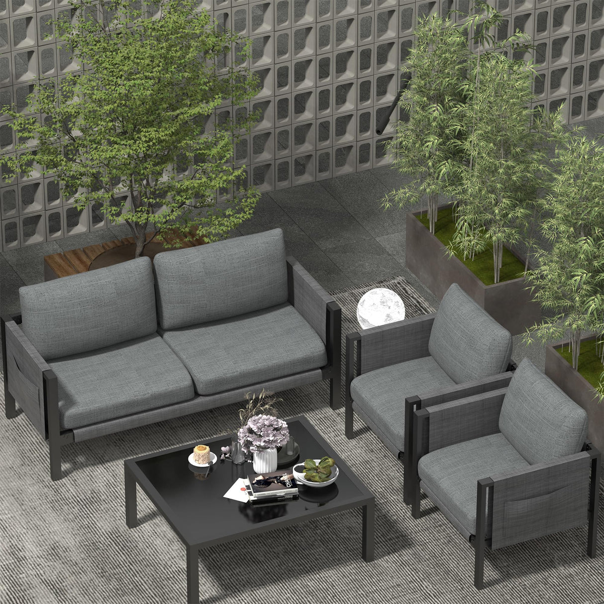 CATMIX Outdoor Patio Furniture, Aluminum Patio Furniture Conversation Set Metal Cushions Couch Outdoor Sectional Balcony Sofa Balcony Outside Chairs Porch CATMIX