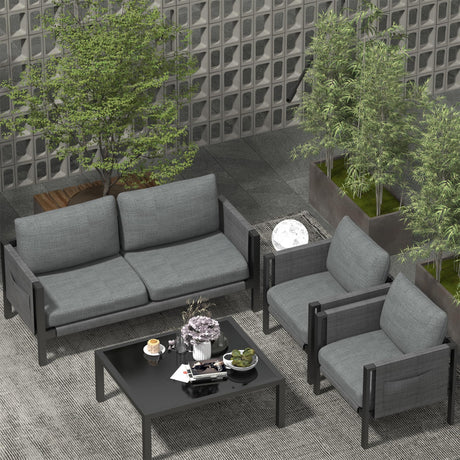 CATMIX Outdoor Patio Furniture, Aluminum Patio Furniture Conversation Set Metal Cushions Couch Outdoor Sectional Balcony Sofa Balcony Outside Chairs Porch CATMIX