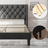 Feonase Queen Size Bed Frame with Diamond Tufted Wingback Headboard, Morden Upholstered Platform Bed, Sturdy Wooden Slats Support, Noise-Free, No Box Spring Needed, Easy Assembly, Dark Gray Feonase