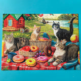 100 Pieces Jigsaw Puzzles for Adults - Cat Puzzles for Kids Ages 6-8 8-10 10-12 - Picnic Kittens and Donuts Mulic