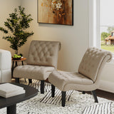 Alunaune Living Room Chairs Set of 2 Modern Accent Chair, Upholstered Tufted Armless Bedroom Chairs Lounge Sofa Backrest Fabric Recliner Chair Wood Legs-Khaki Alunaune