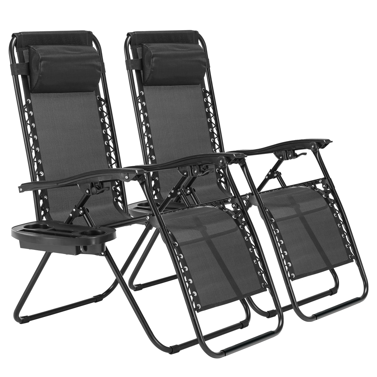Simple Deluxe 2 Set Zero Gravity Chairs Patio Portable Reclining Folding Lounge Chair Beach Camping Chairs with Pillow and Cup Holder Trays for Garden, Lawn, Black Simple Deluxe