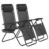 Simple Deluxe 2 Set Zero Gravity Chairs Patio Portable Reclining Folding Lounge Chair Beach Camping Chairs with Pillow and Cup Holder Trays for Garden, Lawn, Black Simple Deluxe