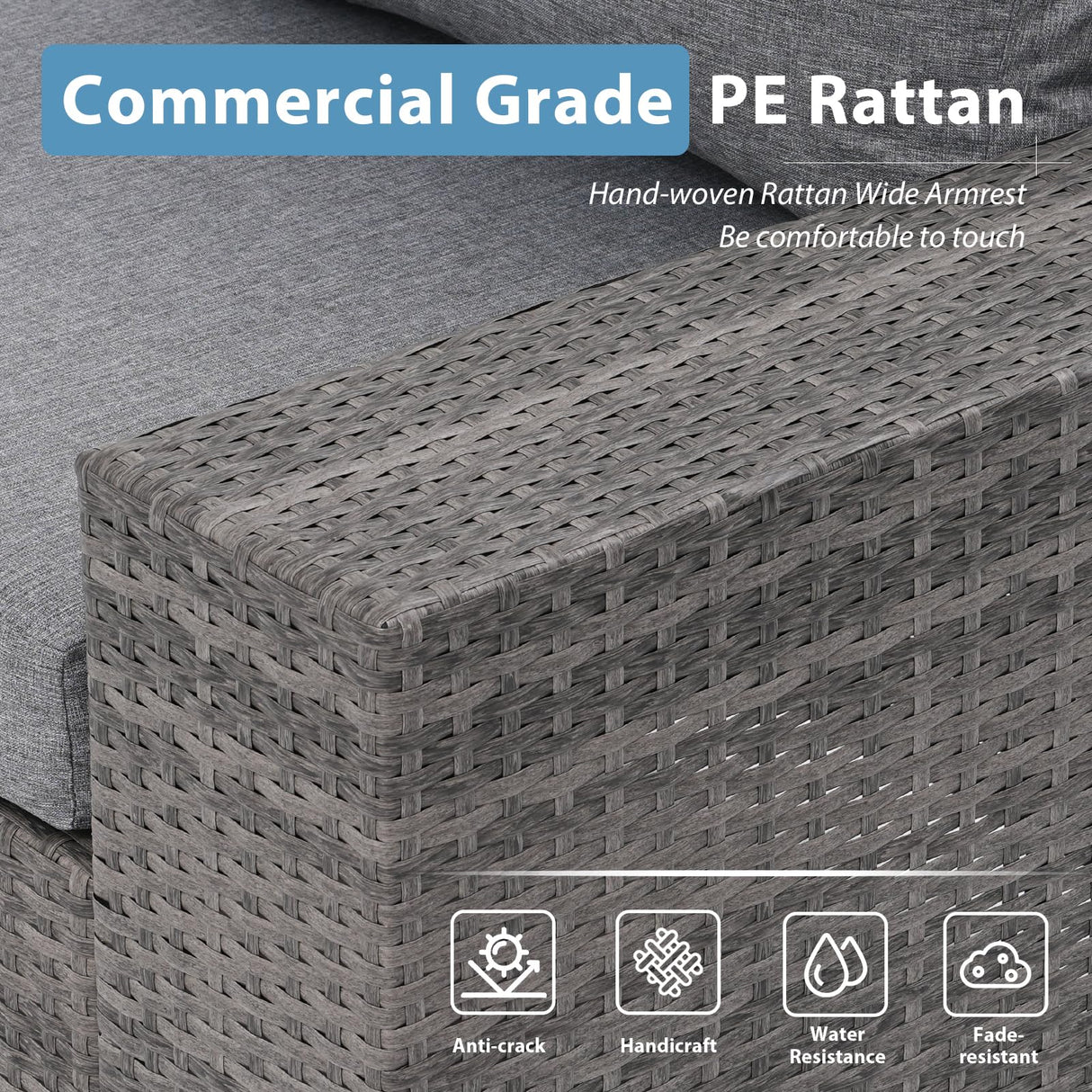 JOIVI 6 Pieces Outdoor Patio Furniture Set, Rattan Patio Sectional Sofa Conversation Set with Coffee Table, PE Wicker L-Shaped Sofa Set with Cushions for Garden, Backyard, Deck, Gray JOIVI